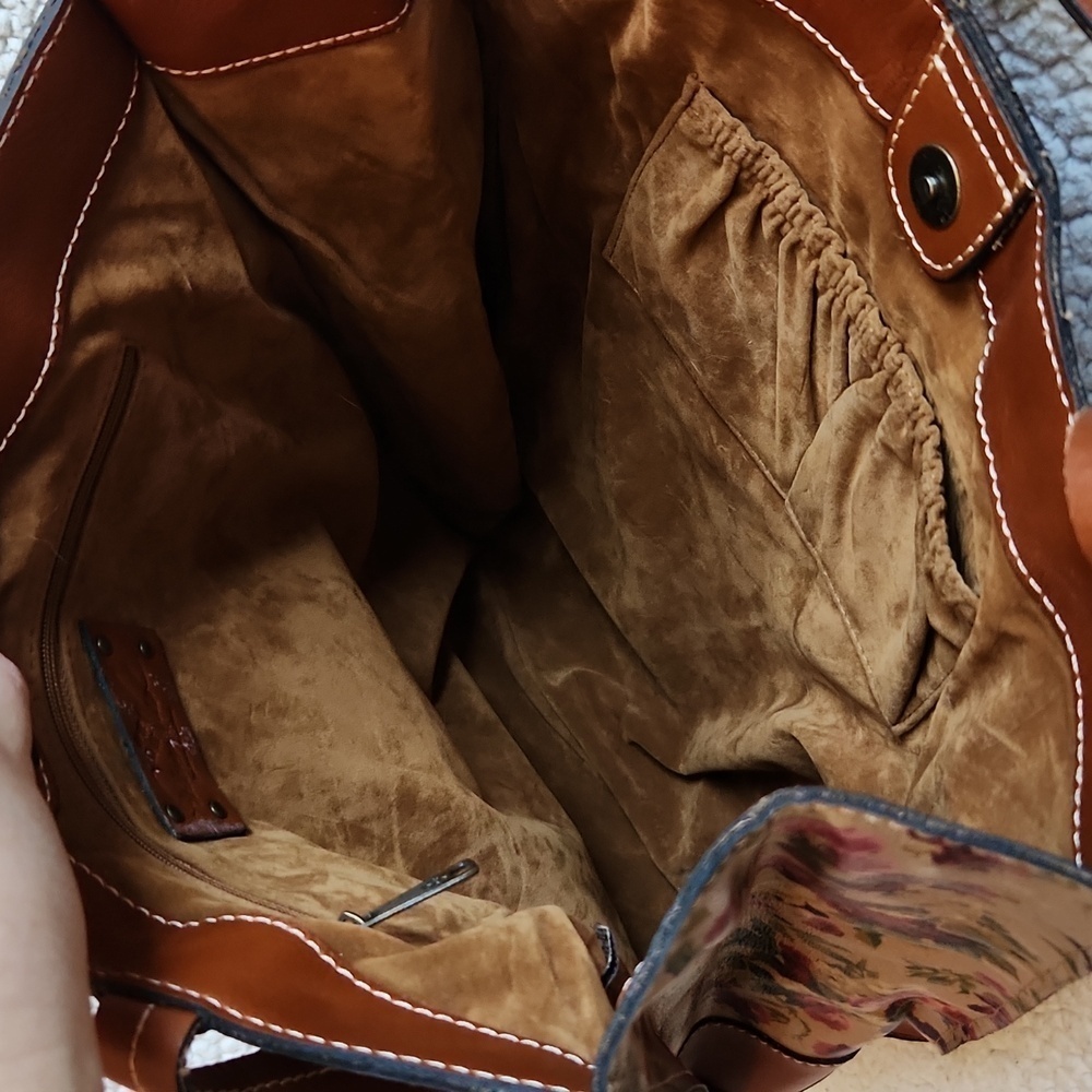 Patricia Nash Rosette Floral Italian Leather Velour Lined Shoulder Tote Bag - Picture 10 of 12